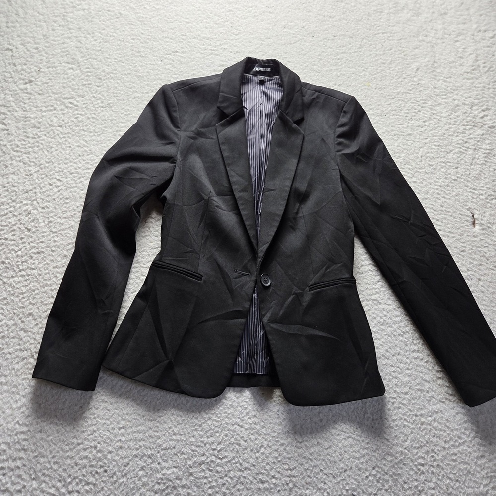 Express Blazer Jacket Womens 2 Black Stretch One Button Lined Tailored Career